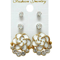 Набір Сережки Пишноцвіт Білий зі Стразами + Пусети Стрази 2 пари, Біжутерія