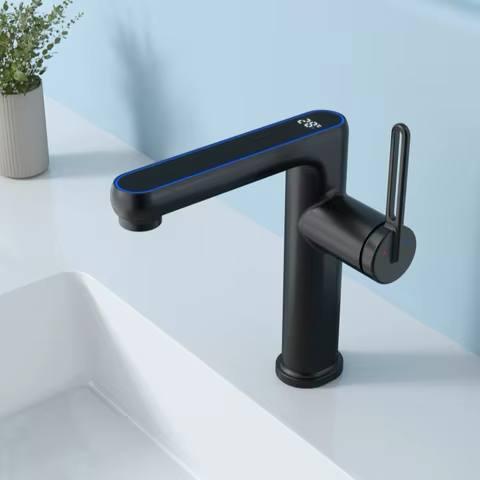 Змішувач на умивальник Kraft 5053 Black з цифровим дисплеєм