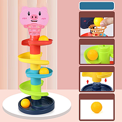 Розвиваюча гра для малюків L 226 Спуск, 3 кульки-брязкальця, серпантин Свинка