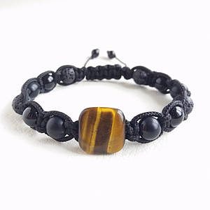 Браслет шамбала з Тигрового ока Чорного агату та Лави d 10мм