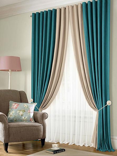 Готові Порт'єри "Кардинал Орлеан"  Светлая Бирюза + Светлый Серый (Нубук, Шторна замша)