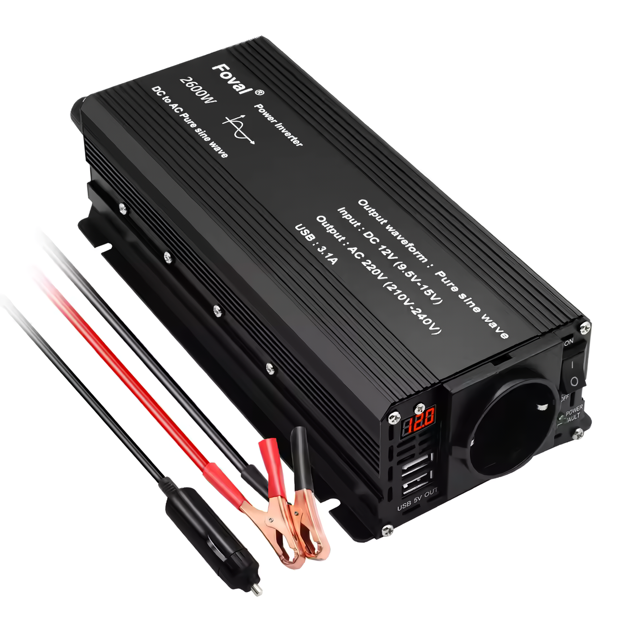 Інвертор Foval 1300w/2600w 12-220v pure sine чистий синус, перетворювач напруги 12 в 220 м, фото 1
