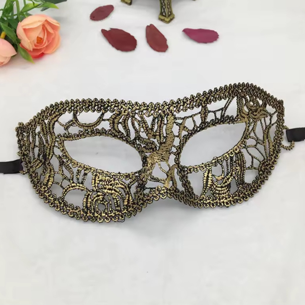 Карнавальна маска ажурна one size золотистий, фото 1