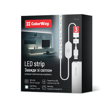 Світлодіодна стрічка USB 3м холодне біле світло CW-LD03 ColorWay