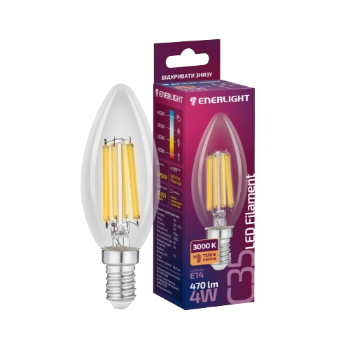 Лампа C35 4W E14 3000K 220V Filament LED Enerlight