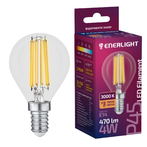 Лампа P45 4W E14 3000K 220V Filament LED Enerlight