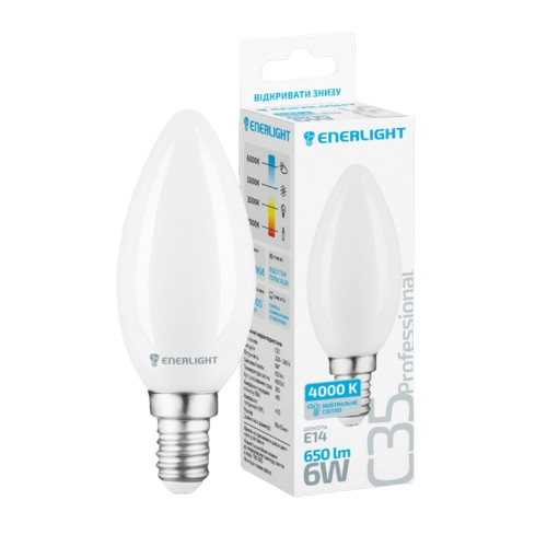 Лампа LED C35 6W E14 4000К 220V Professional Enerlight