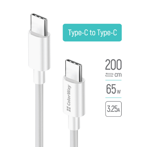 Кабель USB PD Type-C/Type-C ColorWay CW-CBPDCC056-WT 3,0A 65W 2м білий, фото 1