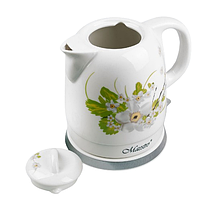 Електрочайник 1,5л 1200W кераміка (диск) білий Flowers MR-066-WHITE-FLOWERS Maestro, фото 4
