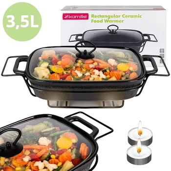 Марміт прямокутний 3,5л 49*26,5*12см скляна кришка + метал.підставка чорний 6429 KAMILLE