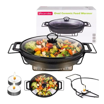 Марміт овальний 3,5л 43*26,5*12см скляна кришка + метал.підставка чорний 6430 KAMILLE