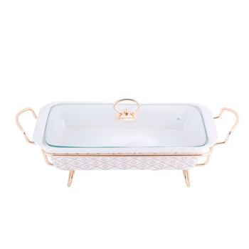 Марміт прямокутний 2,5л 37см кераміка скляна кришка + метал.підставка 6417 KAMILLE