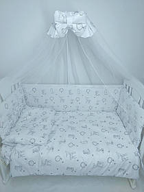 Набір постільної білизни в дитяче ліжечко 9в1: захист ковдра подушка простирадло