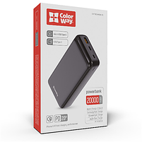 Павербанк 20000 mAh ColorWay CW-PB200LPG3BK-PD 20W QC+PD slim чорний, фото 7