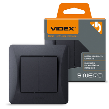 BINERA чорний графіт Вимикач внутрішній 2кл Videx
