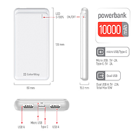 Павербанк 10000 mAh ColorWay CW-PB100LPF2WT slim білий, фото 5