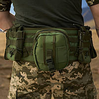 Пояс разгрузка однотонный зеленый военный с подсумками Fast 116-128 см