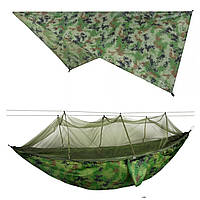 Туристичний гамак з москітною сіткою та навісом GMSK-02 до 300 кг 260х140 см Кемпінговий гамак мішок lamp
