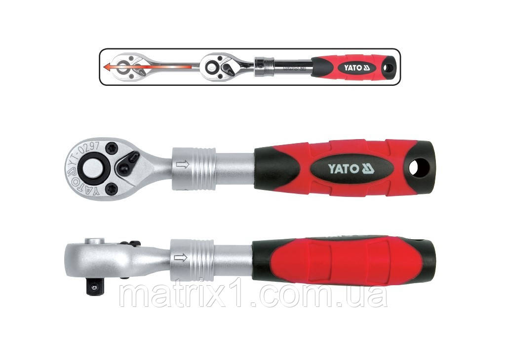 Тріскачка YATO: квадрат 1/4», 72T, L = 150-200 мм, телескопічна ручка YT-0297