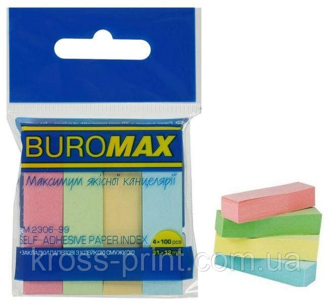 Закладки паперові PASTEL, з клейким шаром, 51x12 мм, 4 цв. по 100 л., фото 1