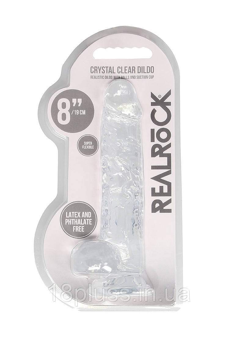 Прозорий фалоімітатор на присосці Shots Realrock Crystal Clear Dildo 8" Transparent, фото 1