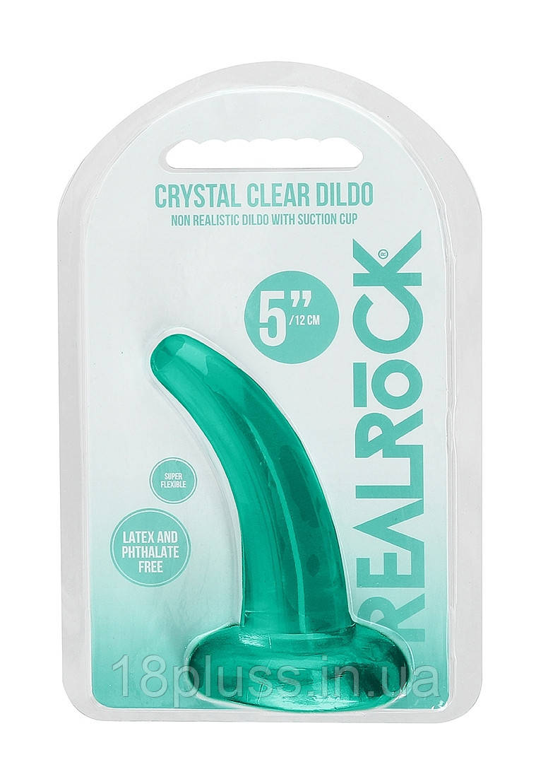 Прозорий фалоімітатор на присосці Shots Realrock Crystal Clear Dildo 4,5" Turquoise, фото 1