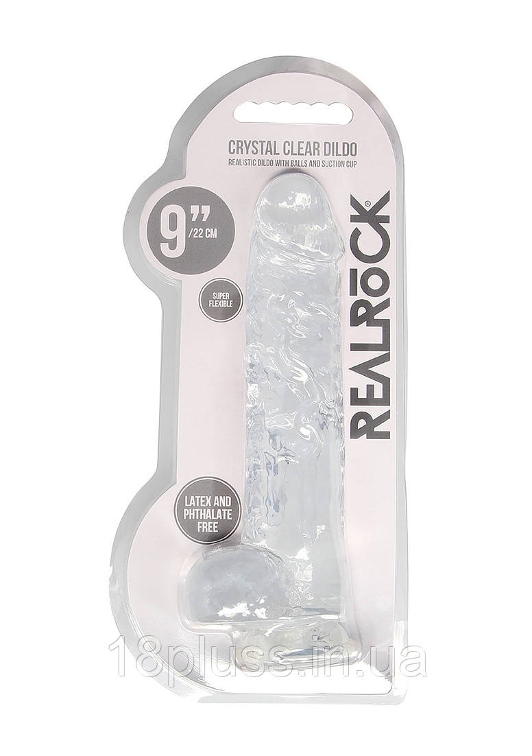 Прозорий фалоімітатор на присосці Shots Realrock Crystal Clear Dildo 9" Transparent, фото 1