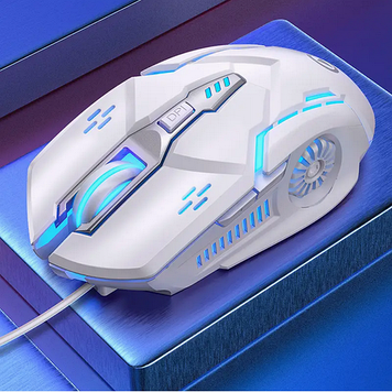 Дротова ігрова мишка для комп'ютера USB біла G5WI з підсвічуванням
