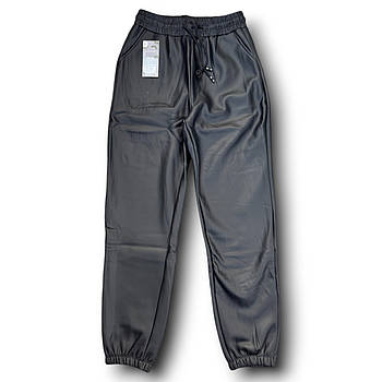 Джогери жіночі термо екошкіра на хутрі Kenalin, розміри XL-5XL, чорні, 9131-1