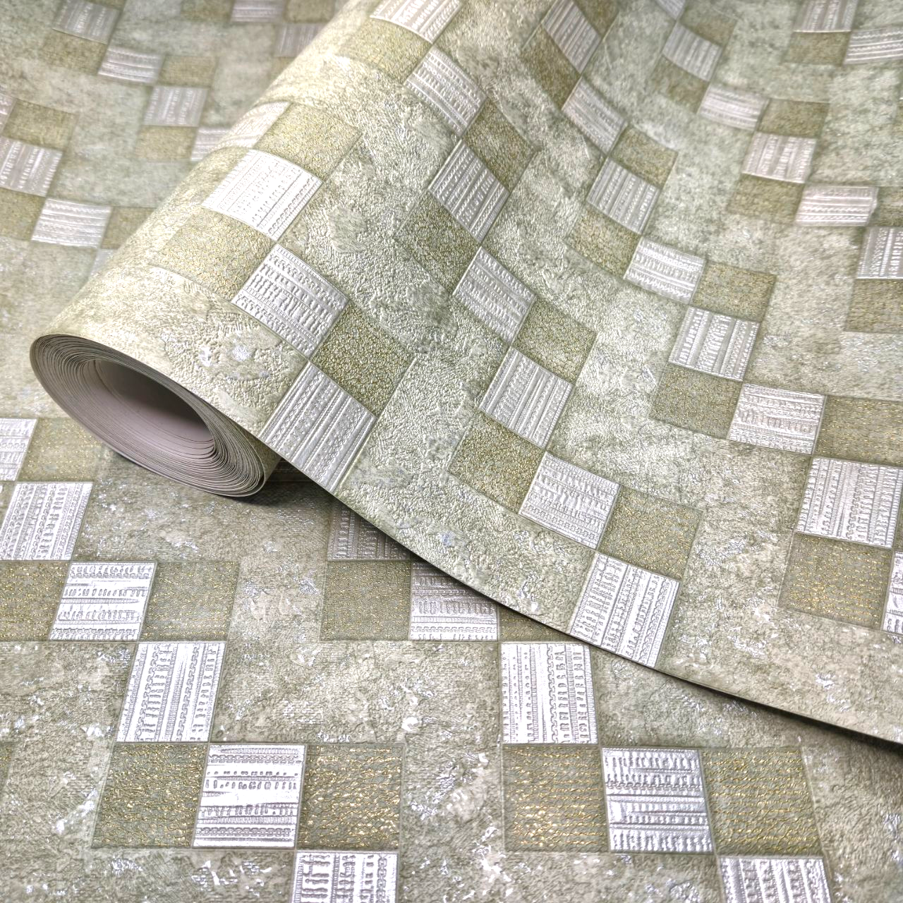 Шпалери вінілові 10 × 0.53 м Слов’янські шпалери 5806-04, зелені,геометрія,для вітальні, спальні,коридору, кухні, дитячої кімнати, фото 1