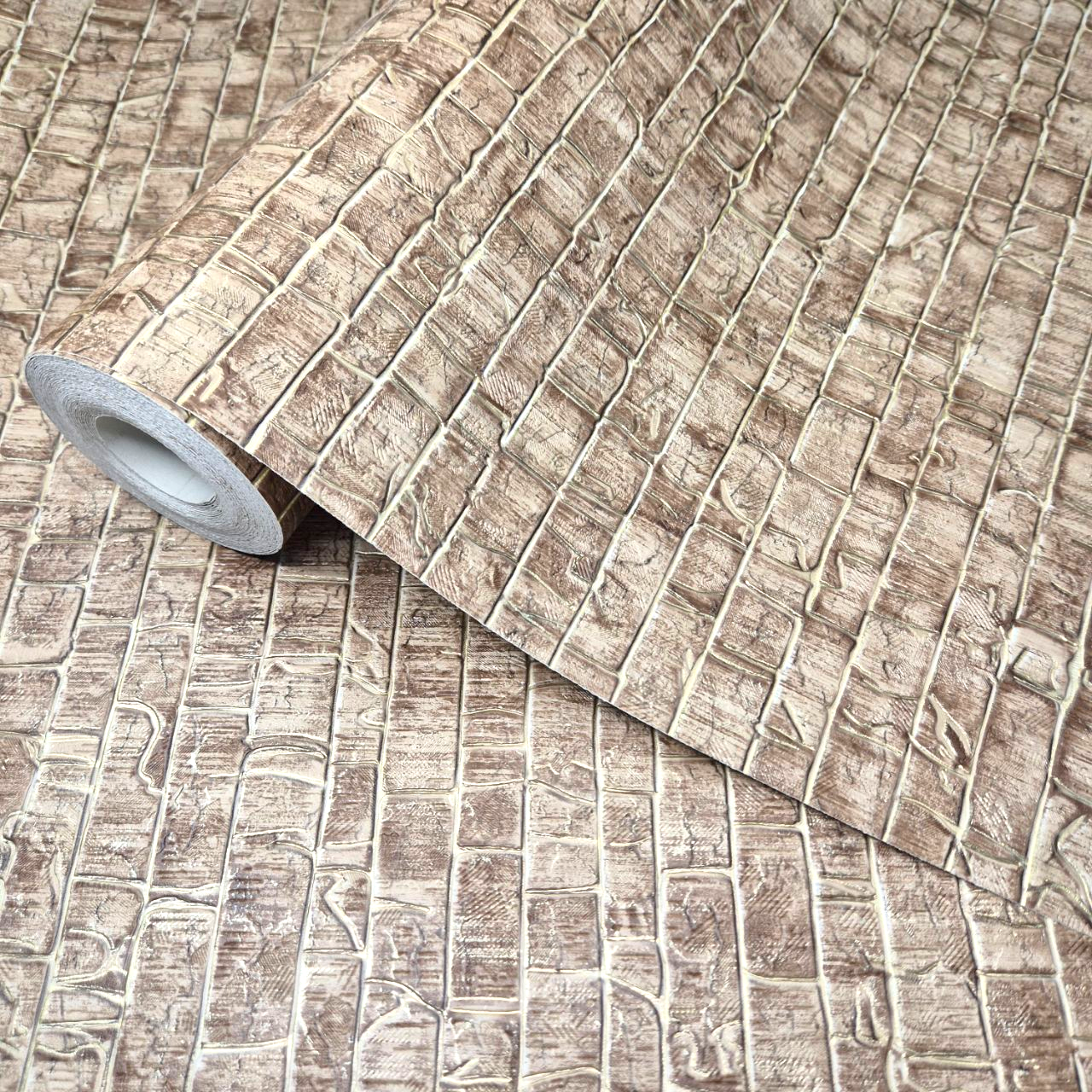 Шпалери вінілові 10,05 × 0,53 м Слов’янські шпалери 5701-12, обої коричневі, під цеглу, для кухні, вітальні, коридору, фото 1