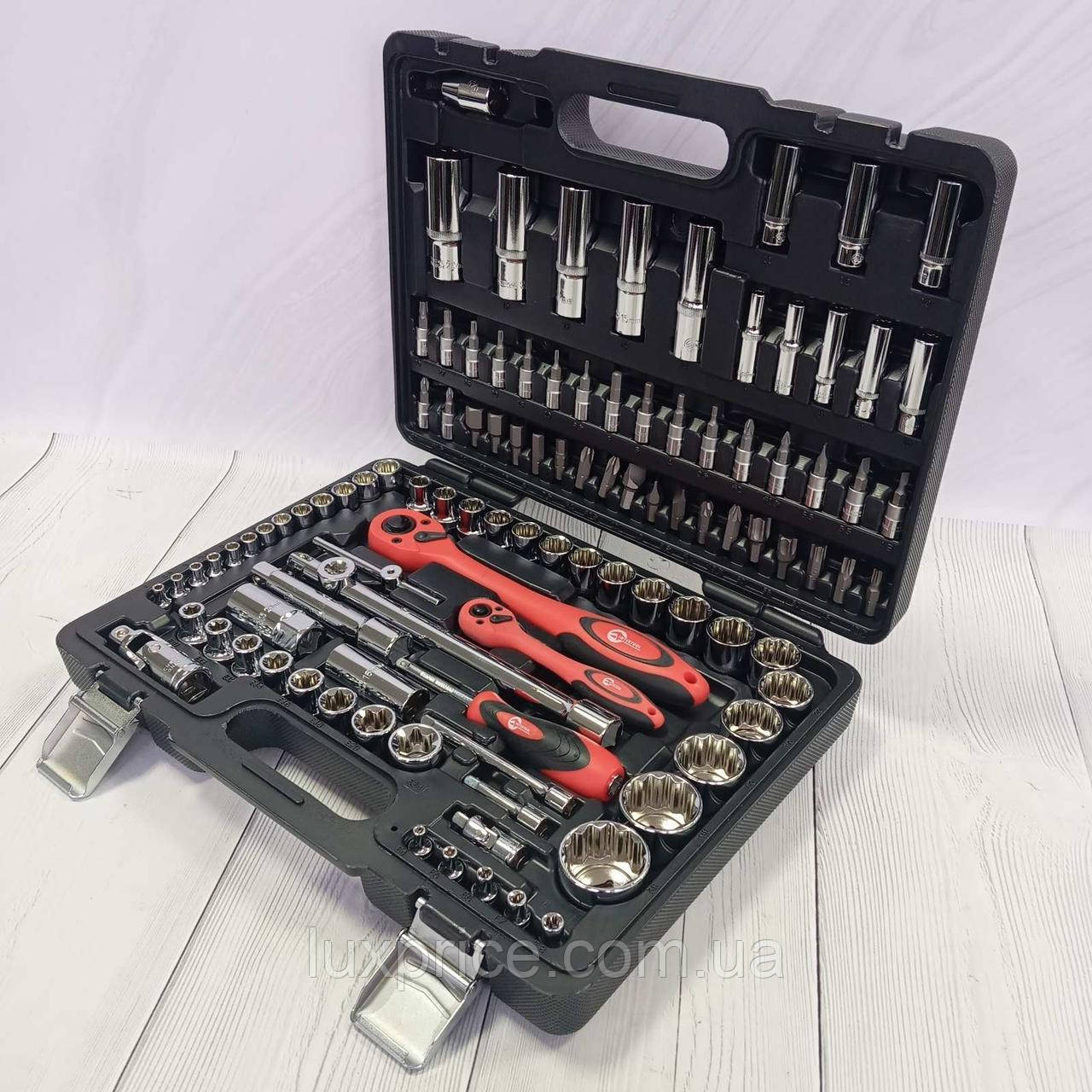 Професійний набір інструментів з 12-гранними головками 1/2 "& 1/4", 108ед., Cr-V INTERTOOL ET-6109 Luxprice, фото 1