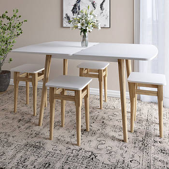 Дерев'яний розкладний обідній стіл LION Маямі-3 Німфея Альба (білий) 90х60/90х120 (LION-041272) ТОП