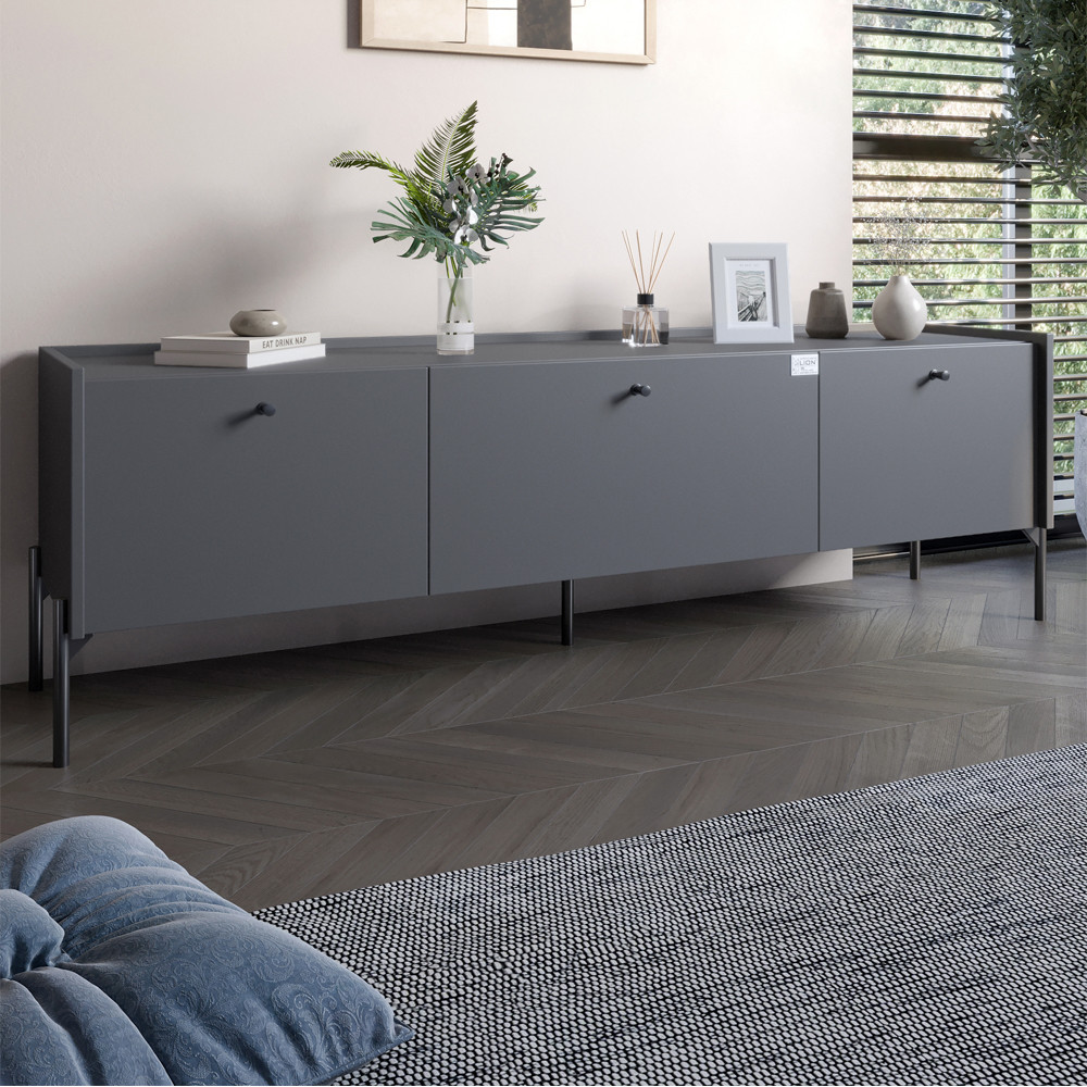 Тумба під телевізор на 3 шухляди LION Wood з чорними ніжками 160х65х40 см Антрацит (LION-043092)