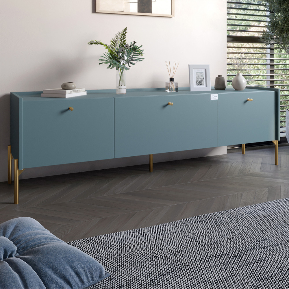 Тумба під телевізор на 3 шухляди LION Wood з золотими ніжками 160х65х40 см Граніт сірий (LION-042990)