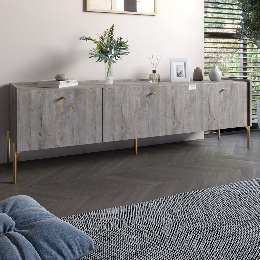 Тумба під телевізор на 3 шухляди LION Wood з золотими ніжками 160х65х40 см Шварцвальд (LION-043000)