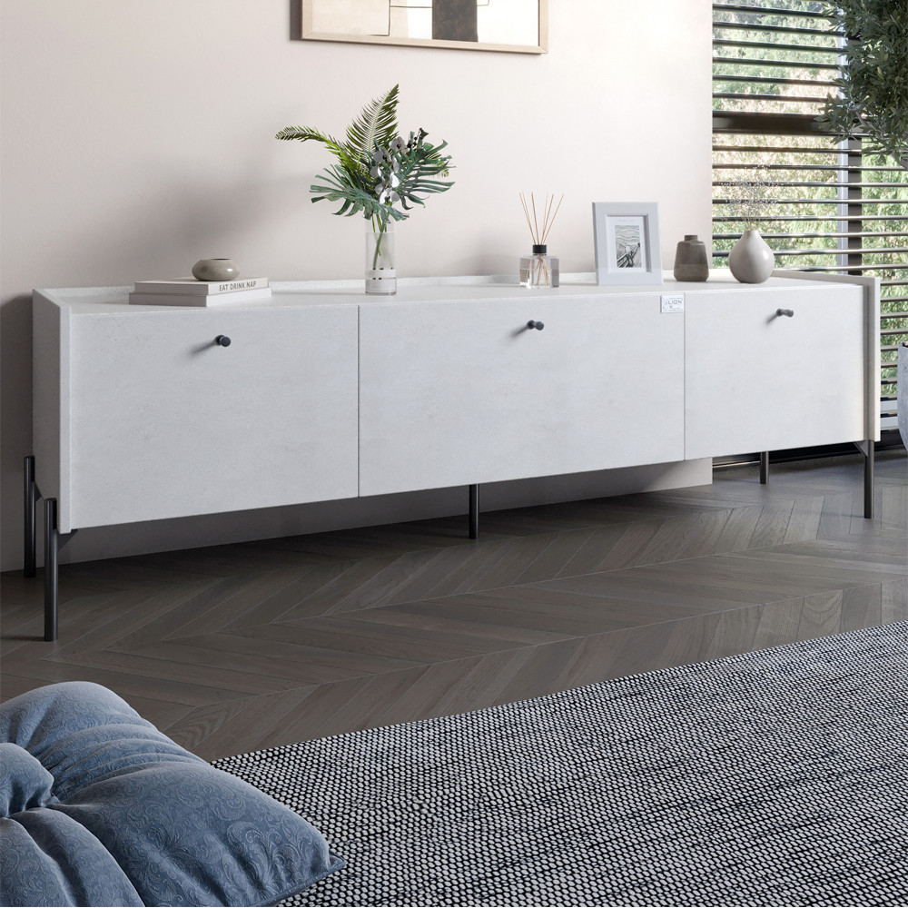 Тумба під телевізор на 3 шухляди LION Wood з чорними ніжками 160х65х40 см Бетон style (LION-043094)