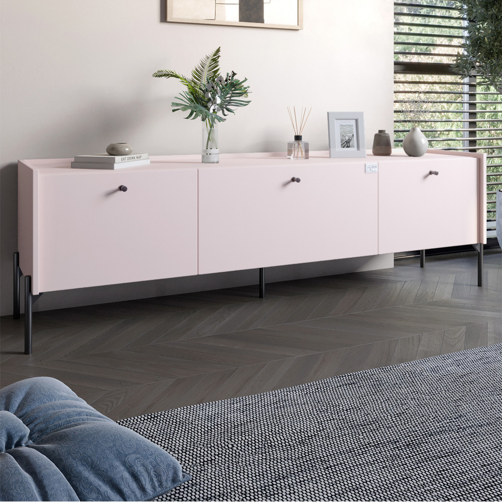 Тумба під телевізор на 3 шухляди LION Wood з чорними ніжками 160х65х40 см Рожевий (LION-043103)