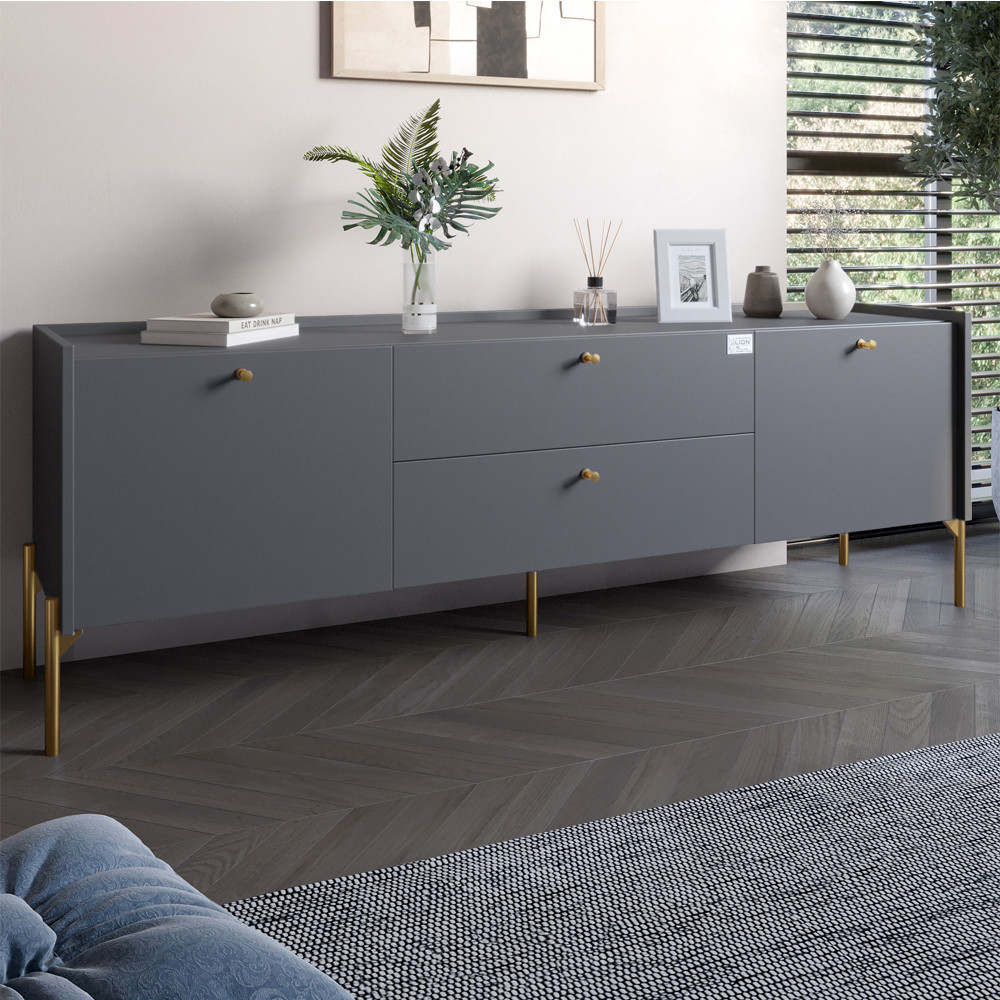 Тумба під телевізор з шухлядами LION Wood з золотими ніжками 180х50х40 см Антрацит (LION-043106)