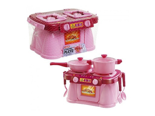 Набір посуду Cooking Plate with Dishes 7 елементів, рожевий, у сітці
