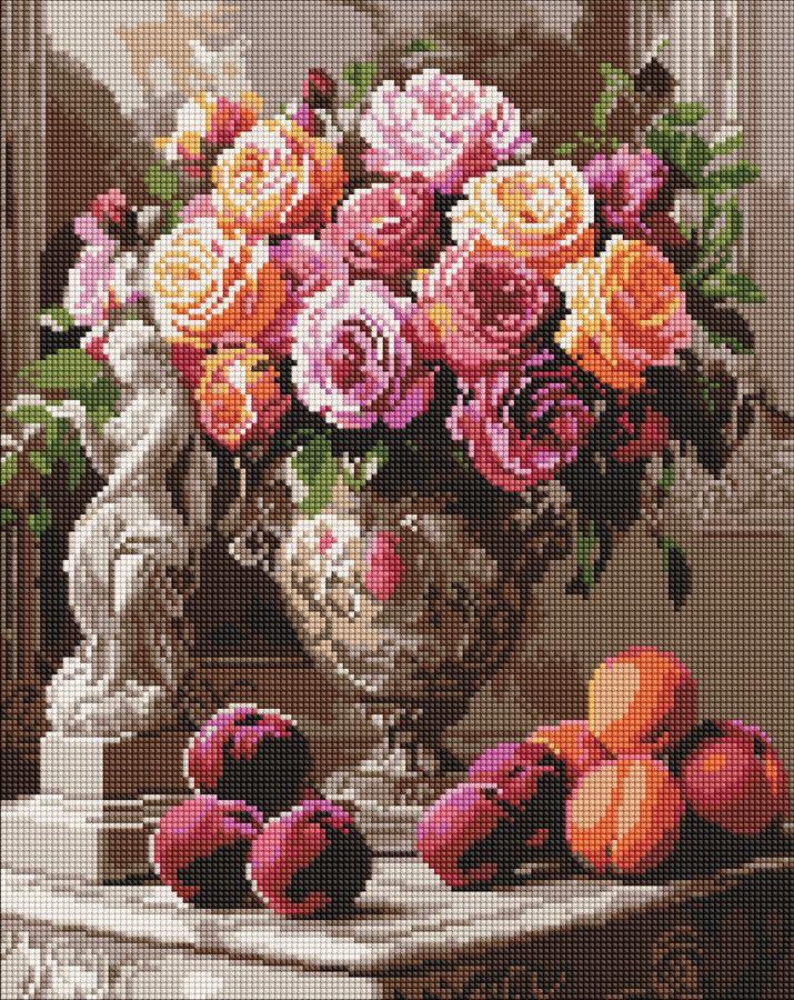 Алмазна мозаїка/вишивка Букет троянд у вазі 40*50 см Ідейка AMO 8122, фото 1