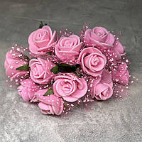 Букет троянд з фоамірану (фатин), D квітки ~2 см, довжина ~8 см, рожевий, 1 букет (12 квітів), Рожевий