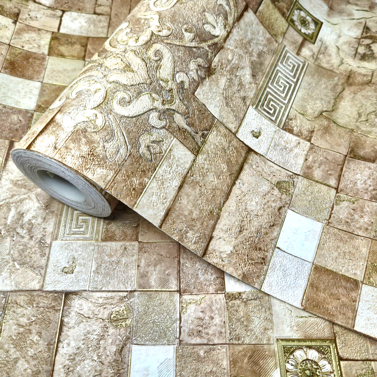 Шпалери вінілові 10 × 0.53 м Слов’янські шпалери 5792-02, бежеві плитка для кухні коридору, вітальні, фото 1