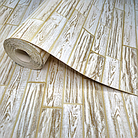 Шпалери вінілові паперові 10×0.53 м Слов'янські 9419-02, бежеві під дерево в спальню, на кухню, в коридор, кімнату