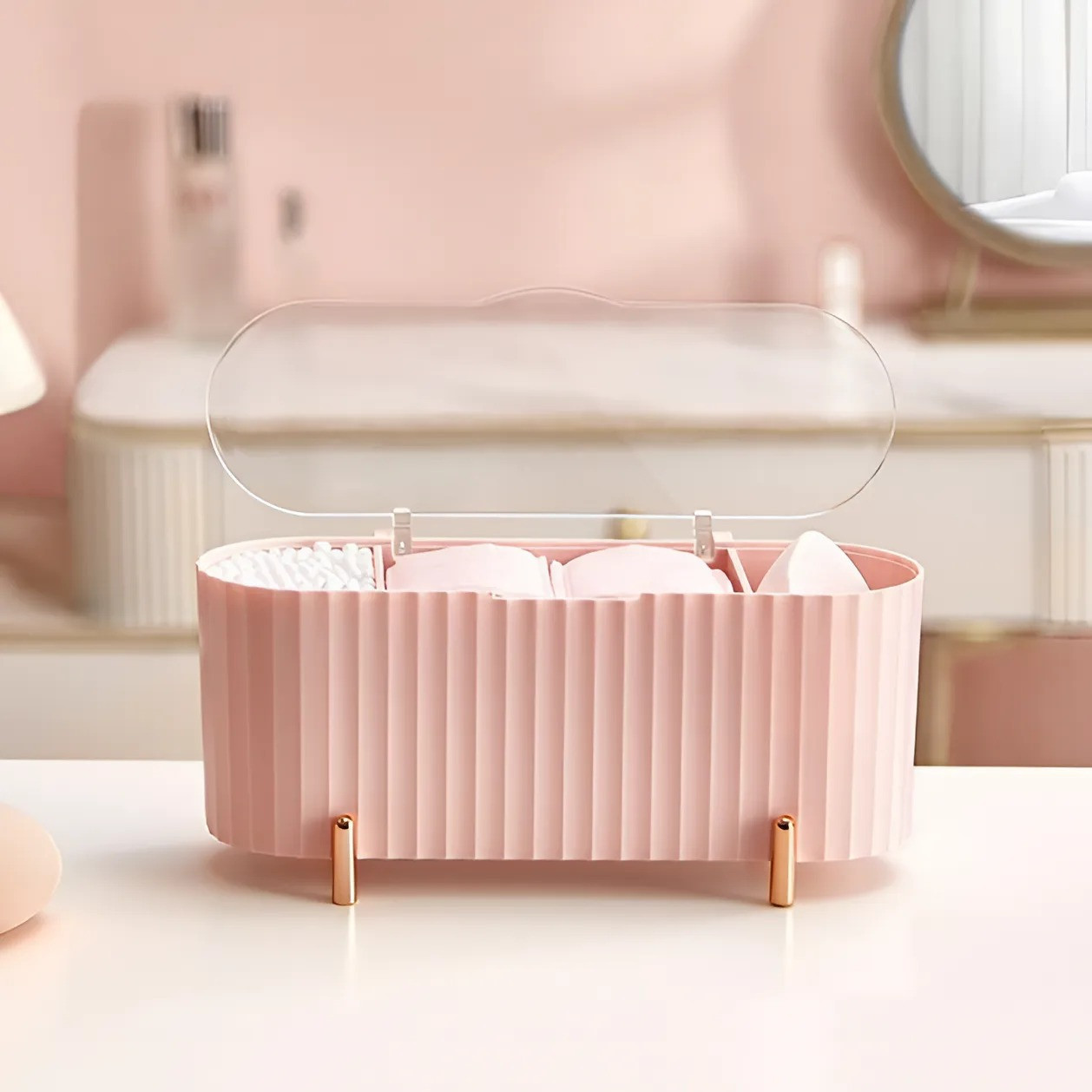 Органайзер для косметики для зняття макіяжу/ ватних дисків/ паличок/ спонжів Cosmetic Box рожевий (GS-115193), фото 1