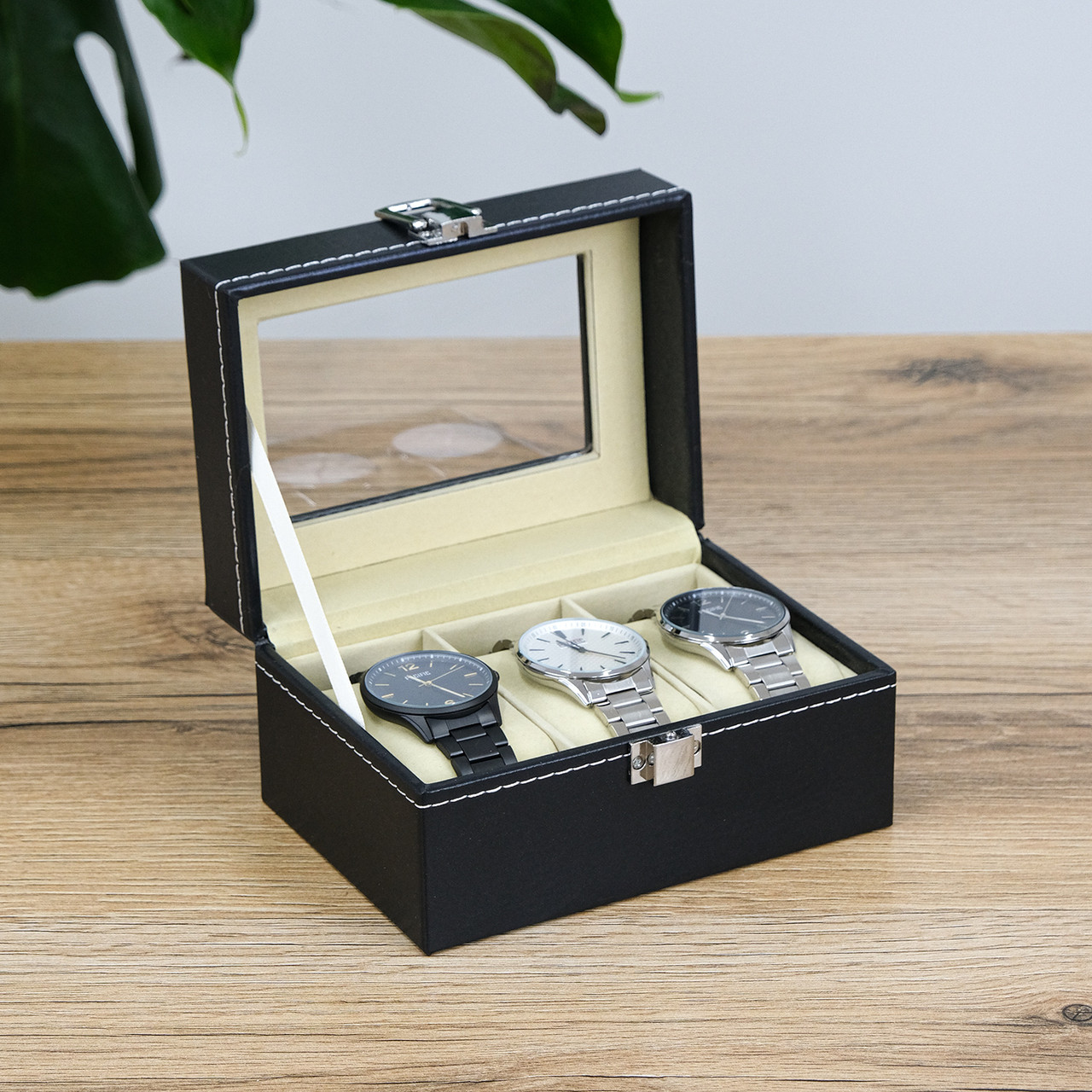 Скринька для годинників з 3 слотами, екошкіра чорна 16*11*8 см Гранд Презент JZ-026