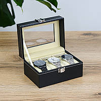 Скринька для годинників з 3 слотами, екошкіра чорна 16*11*8 см Гранд Презент JZ-026