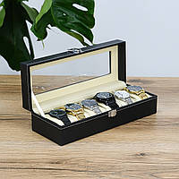 Скринька для годинників з 6 слотами, екошкіра чорна 31*11*10 см Гранд Презент JZ-027