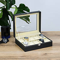 Скринька для годинників з 10 слотами, екошкіра чорна 26*21*8.5 см Гранд Презент JZ-028