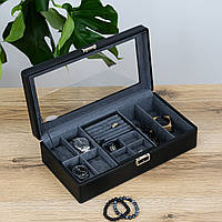 Шкатулка органайзер для годинників, 4 слотів, екошкіра чорна 36*19*9 см Гранд Презент JZ-023